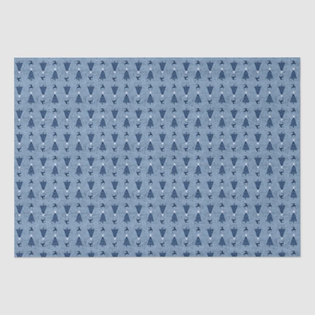 Traditional Navy Blue Christmas Trees & Reindeer   Tissue Paper (Front)