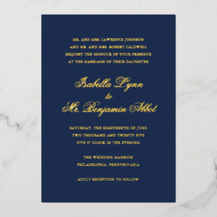Traditional Navy Blue Formal Elegant Wedding Foil Invitation
