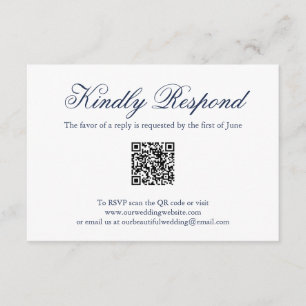 Traditional Navy Blue Formal QR Code Wedding RSVP Card