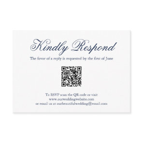 Traditional Navy Blue Formal QR Code Wedding RSVP Card