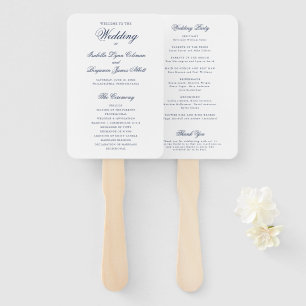 Traditional Navy Blue Formal Wedding Program Hand Fan