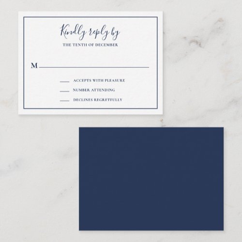 Traditional Navy Blue Mini Wedding RSVP Card