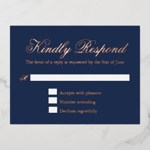 Traditional Navy Blue Wedding Foil RSVP Card
