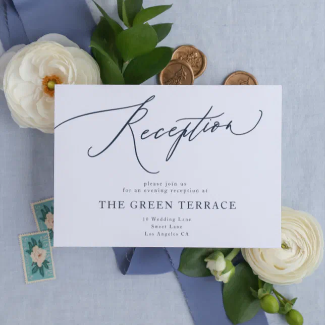 Traditional Navy Blue Wedding Reception Enclosure Card Zazzle