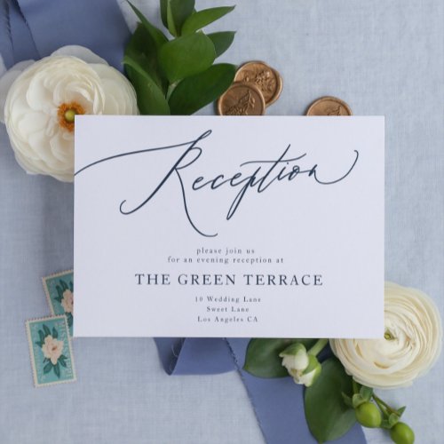 Traditional Navy Blue Wedding Reception Enclosure Card