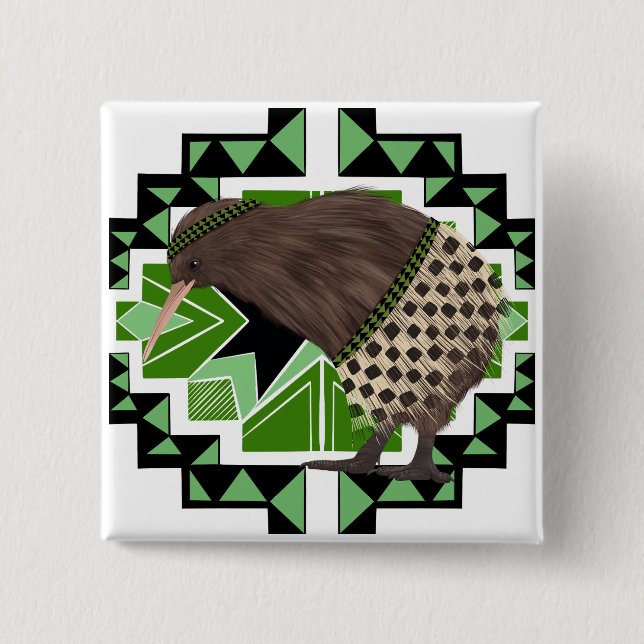 Traditional New Zealand National Bird- Kiwi Bird Button (Front)