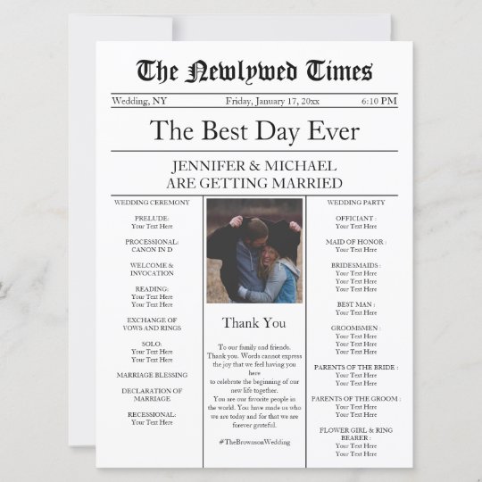 Traditional Newspaper Wedding Invitation