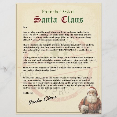 Traditional Nice List Letter From Santa