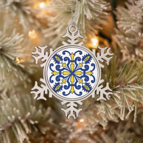 Traditional Nikea Moroccan Moors Portuguese Tiles  Snowflake Pewter Christmas Ornament