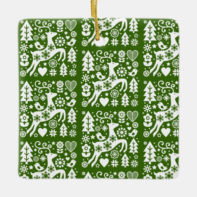 Traditional Nordic Christmas Decor Ceramic Ornament (Front)