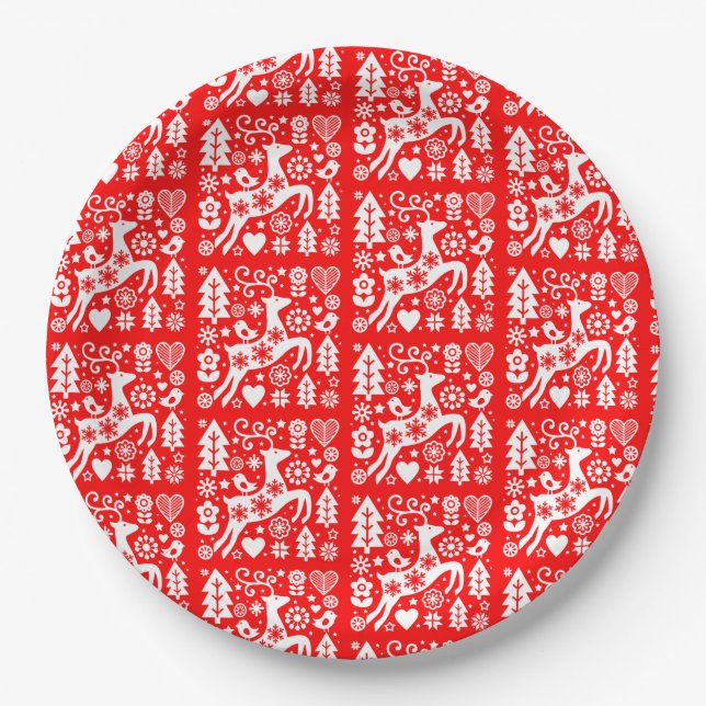 Traditional Nordic Christmas Decor Paper Plates (Front)