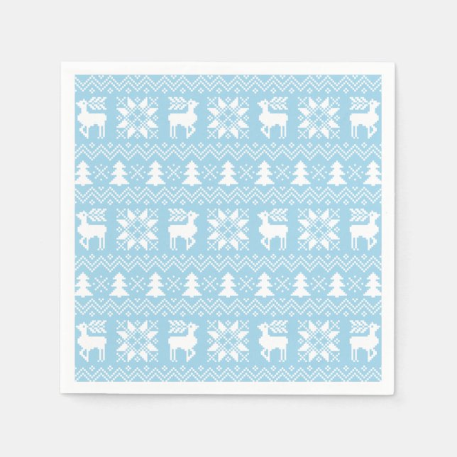 Traditional Nordic Christmas Sweater Blue Pattern Paper Napkins (Front)