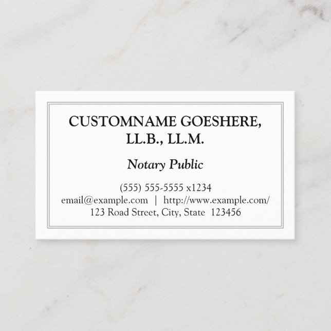 Traditional Notary Public Business Card (Front)