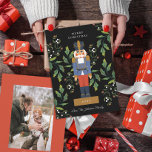 Traditional Nutcracker Holiday Card<br><div class="desc">Original illustration of a classic nutcracker soldier with holly and mistletoe in the background. Optional photo placeholder on the back.</div>