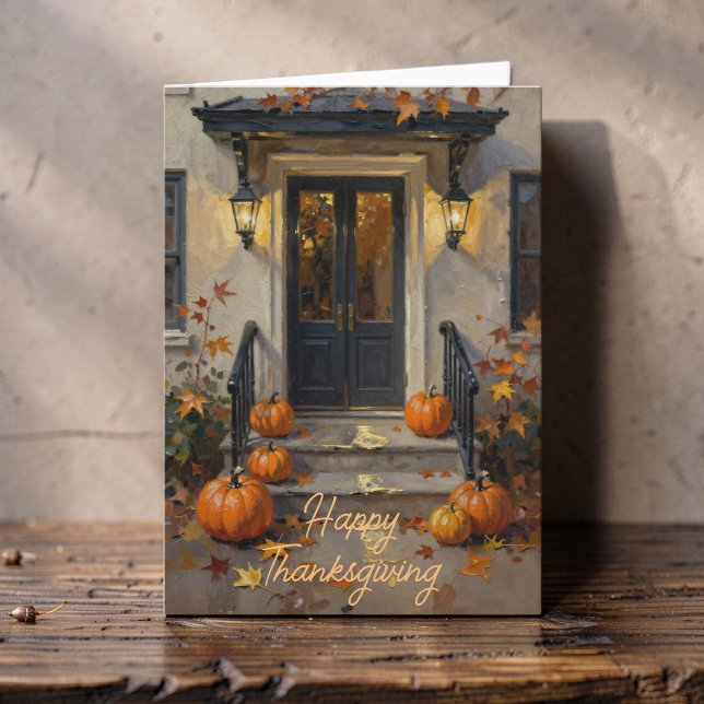Traditional Oil Painting Autumn Porch Thanksgiving Card (Creator Uploaded)