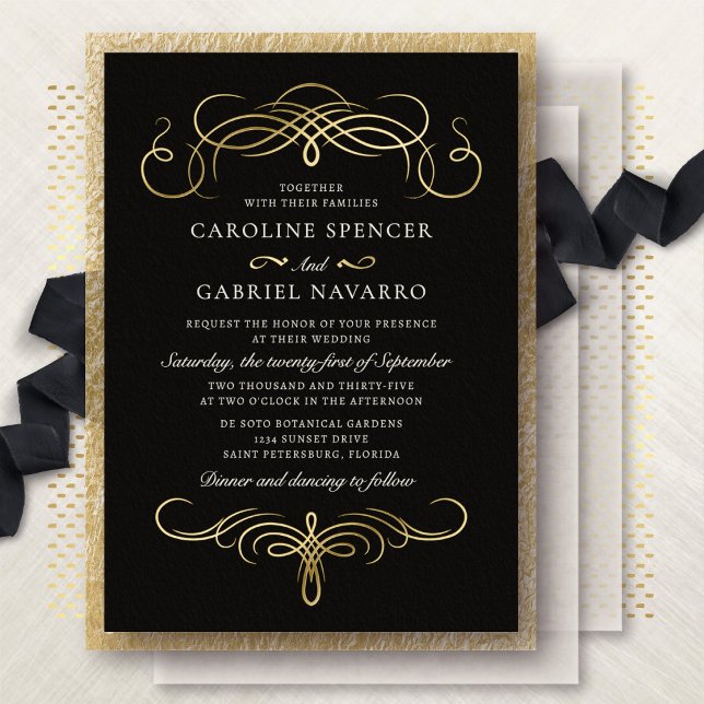 Traditional Old World Calligraphy Wedding Foil Invitation (Creator Uploaded)