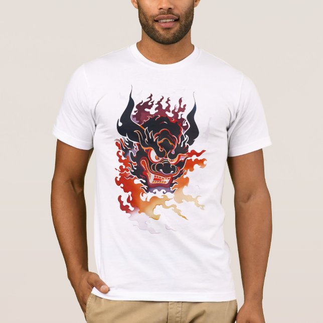 Traditional Oni Mask In Flames T-Shirt (Front)