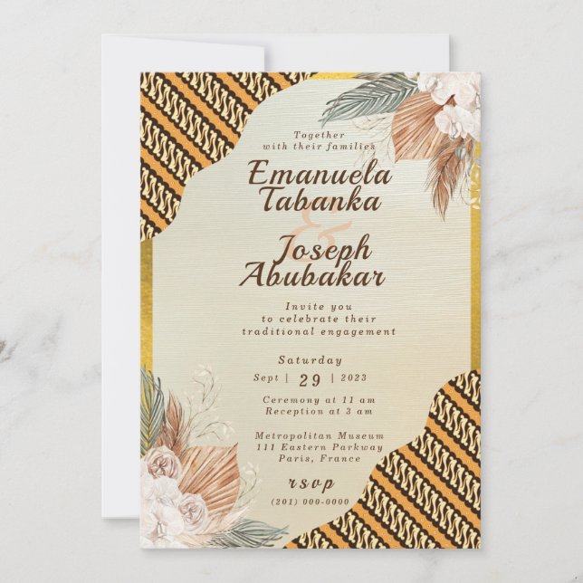 Traditional Orange Ivory Kente Wedding Invitation (Front)