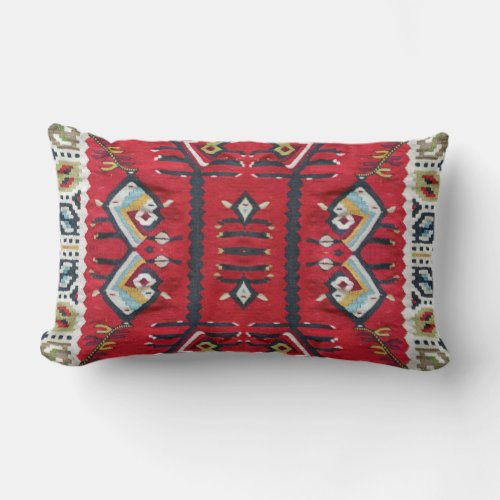 Traditional Oriental Red Tribal Boho Kilim Lumbar Pillow