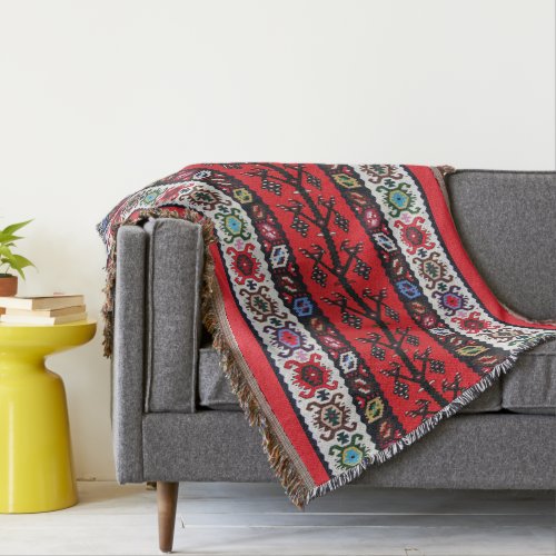 Traditional Oriental Red Tribal Boho Kilim Rug Throw Blanket