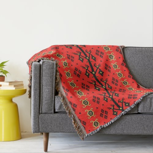 Traditional Oriental Red Tribal Boho Kilim Throw Blanket