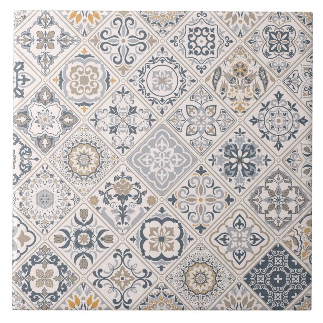Traditional ornament Portuguese and Spanish Boho  Ceramic Tile (Front)