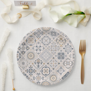 Traditional ornament Portuguese and Spanish Boho Paper Plates