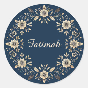 Traditional Ornamental Floral Navy Blue Name Classic Round Sticker