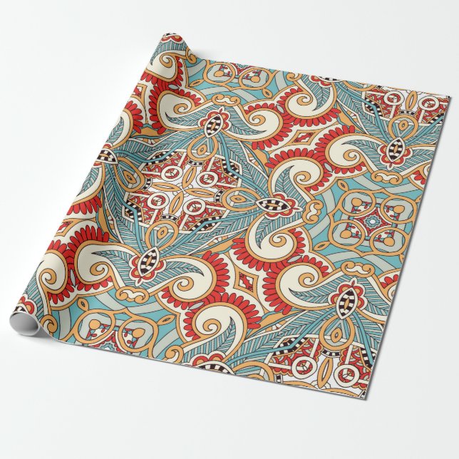 Traditional ornamental floral paisley bandanna. Yo Wrapping Paper (Unrolled)