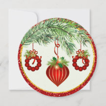 Traditional Ornaments Round Christmas Flat Card