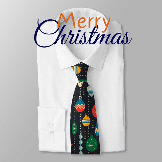 Traditional ornamets Navy blue Xmas Neck Tie (Merry Christmas and happy new year.)