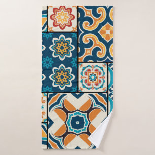 Traditional ornate portuguese decorative color til bath towel