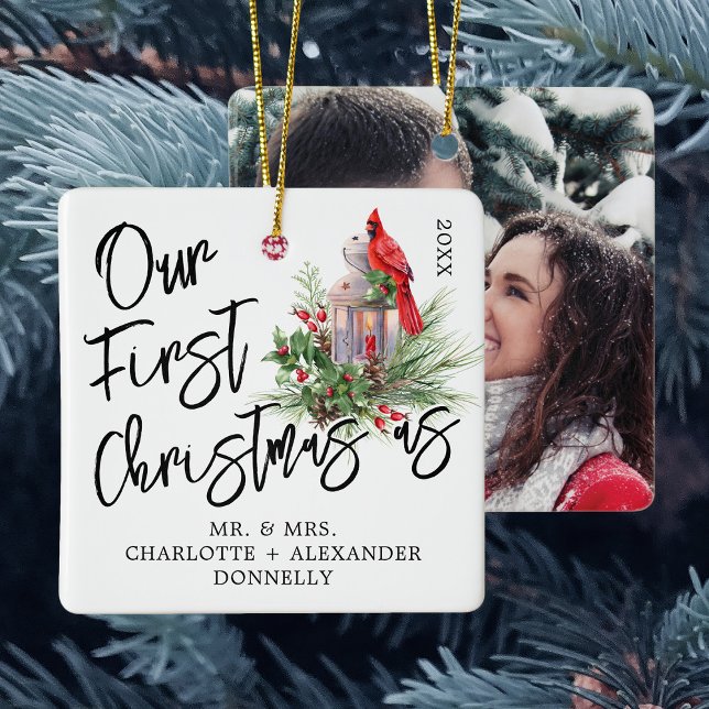Traditional Our First Christmas Photo Ceramic Orna Ornament (Creator Uploaded)