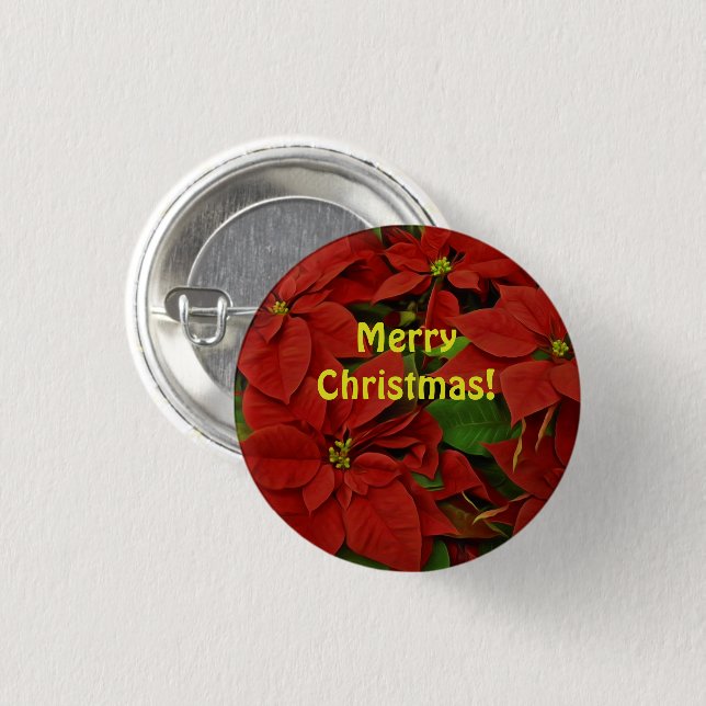 Traditional Painted Red Poinsettia Christmas Button (Front & Back)