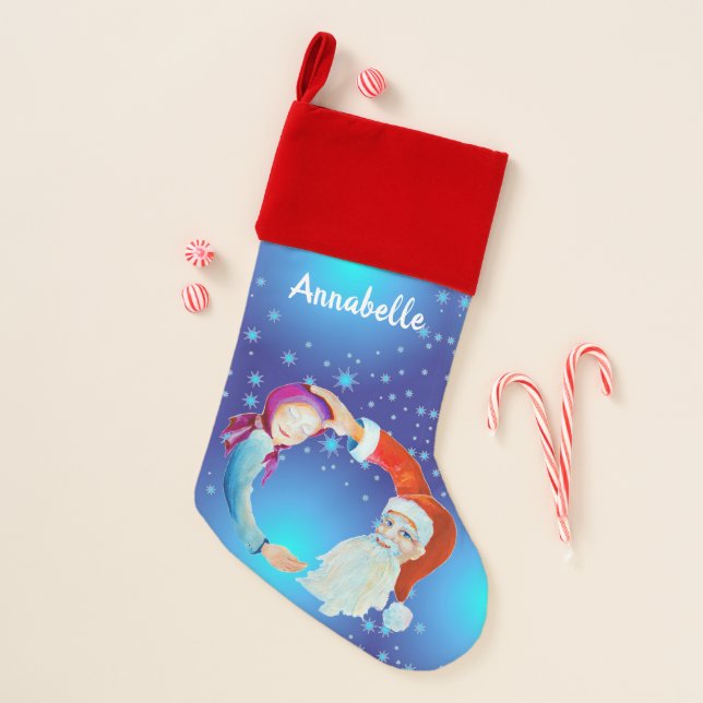 Traditional Painting Whimsical Santa Claus Christmas Stocking (Front)