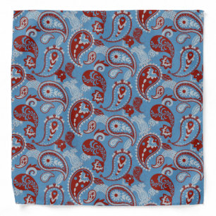Traditional Paisley Linocut Red White Blue Bandana