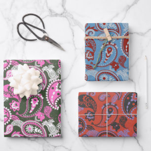 Traditional Paisley Linocut Variety Pack Wrapping Paper Sheets