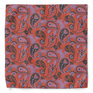 Traditional Paisley Linocut Vivid Orange Purple Bandana