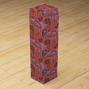 Traditional Paisley Linocut Vivid Orange Purple Wine Box