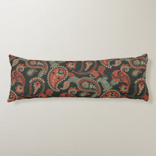 Traditional Paisley Linocut Warm Orange Mint Green Body Pillow