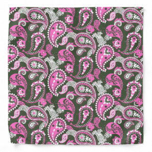 Traditional Paisley Linocut Warm Pink Deep Green Bandana