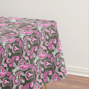 Traditional Paisley Linocut Warm Pink Deep Green Tablecloth