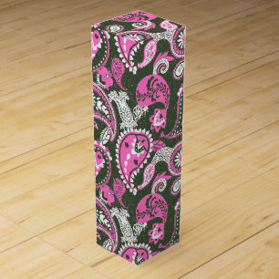 Traditional Paisley Linocut Warm Pink Deep Green Wine Box