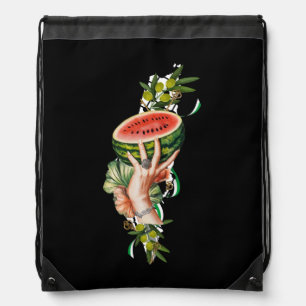 Traditional Palestine elements in palestine map Drawstring Bag