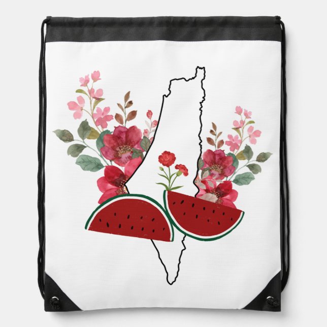 Traditional Palestine elements in palestine map Drawstring Bag (Front)