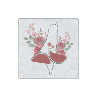 Traditional Palestine elements in palestine map Stone Magnet
