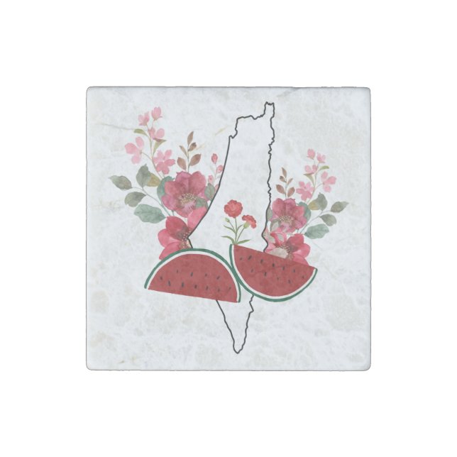 Traditional Palestine elements in palestine map Stone Magnet (Front)