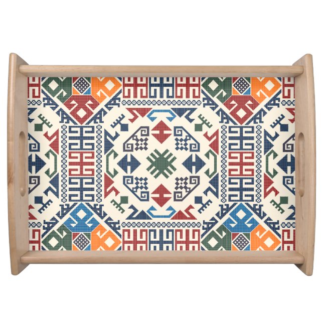 Traditional Palestine Embroidery tatreez boho Serving Tray (Front)