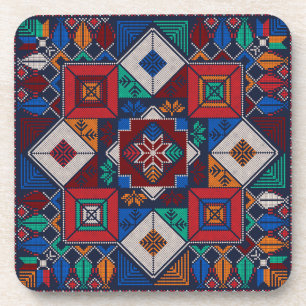 Traditional Palestine Embroidery tatreez  colorful Beverage Coaster