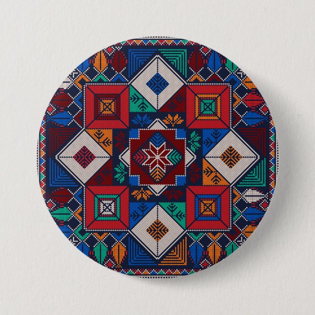 Traditional Palestine Embroidery tatreez  colorful Button (Front)